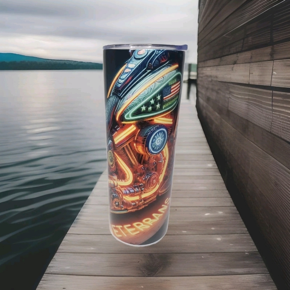 Veterans Motorcycle Tribute 20oz Skinny Stainless Steel Tumbler – Handmade